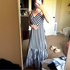 Banana Republic Long Chiffon Striped Dress - Navy